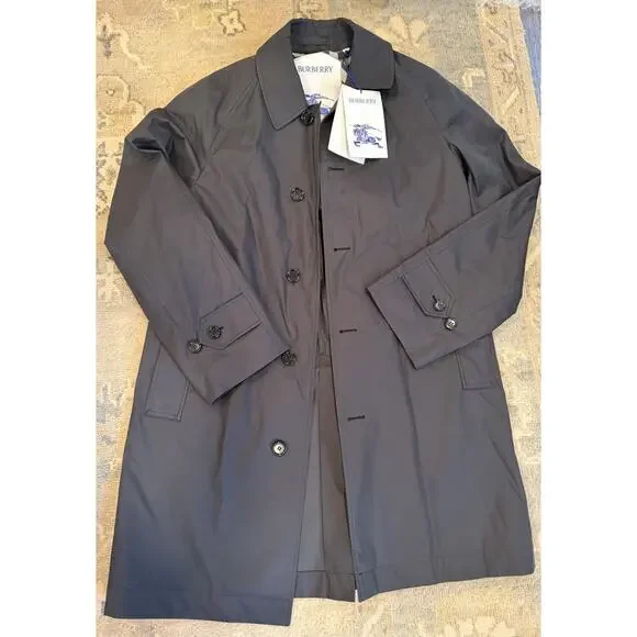 Burberry Men's Black Cotton Trench Coat Sz 46 NWT
